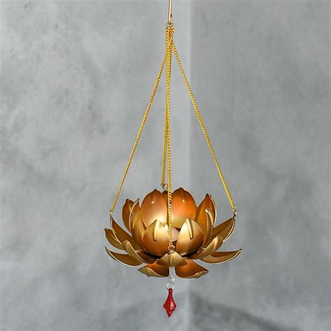 Buy Sparkling Golden Metal Lotus Flower Tealight Holder Hanging Online ...