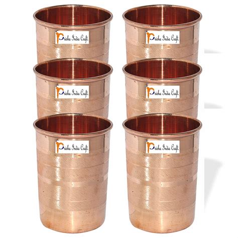 Buy Set Of 6 - Prisha India Craft Copper Cup Water Tumbler - Handmade ...