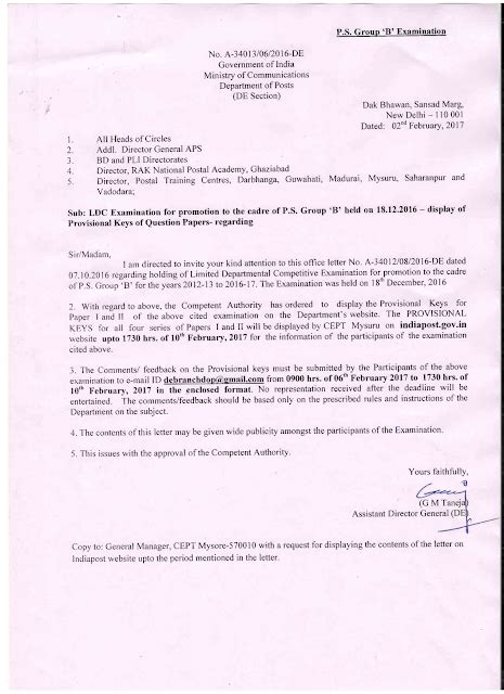 LDC Examination for promotion to the cadre of P.S. Group 'B' held on 18 ...