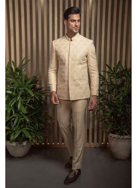 Beige Short Bandhgala set – Darshika Menswear