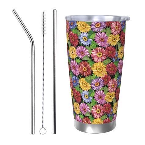 Gukieu Daisies Flowers Print 20OZ Car Cup, Vacuum Stainless Steel Leak-proof Thermos Cup, Unisex ...