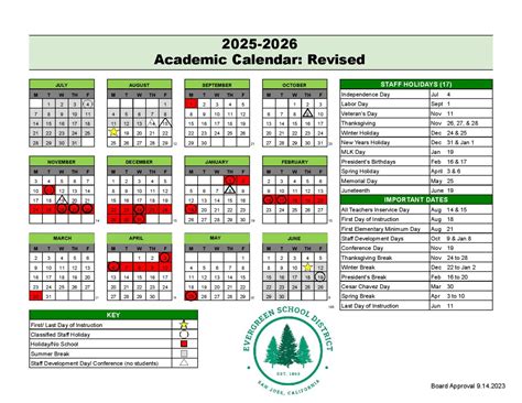 Evergreen School District Calendar 2025-2026 in PDF