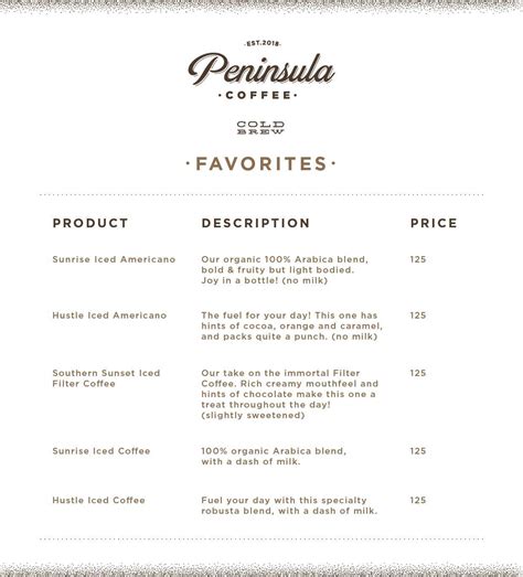 Menu at Peninsula Coffee, Gurugram Rural