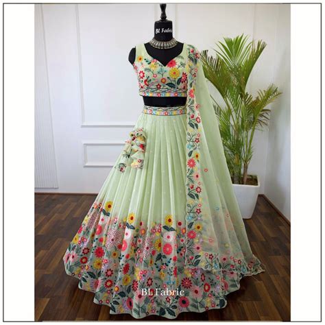 Pastal Green color Sequence Embroidery work Designer Lehenga Choli for ...