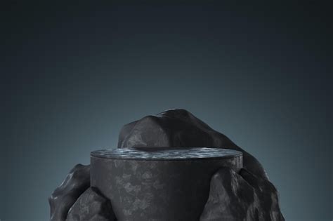 Empty black stone product display stage 3d background with rock podium ...