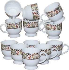 Fluemart Pack of 12 Ceramic Floral Border Coffee Cup & Tea Cup Set of ...