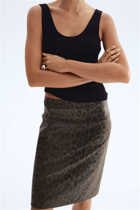 Pencil skirt - Dark khaki green/Leopard print - Ladies | H&M IN