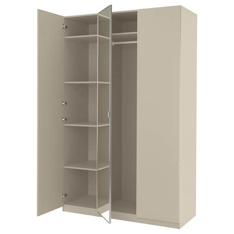 PAX / FORSAND/ÅHEIM wardrobe combination, grey-beige/mirror glass ...