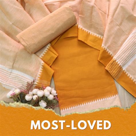 Rubi Tangerine Orange with White Dupatta South Cotton Temple Hem Suit ...