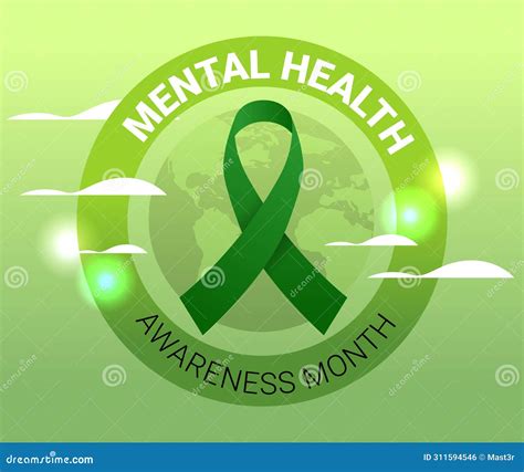 World Mental Health Day Awareness Month Banner with Green Ribbon Stock ...