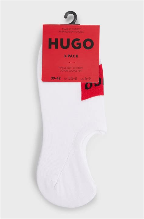 HUGO - Three-pack of invisible socks with red logos - White