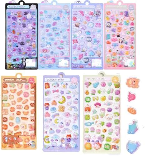7PCS 3D Stickers, Cute Stickers, Kawaii Stickers Set Assorted Animal ...