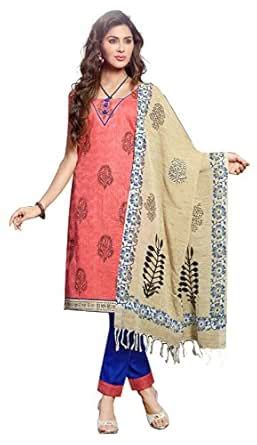 Buy Adaa Women's Cotton Unstitched Dress Material (AM-AN12-06_Peach ...