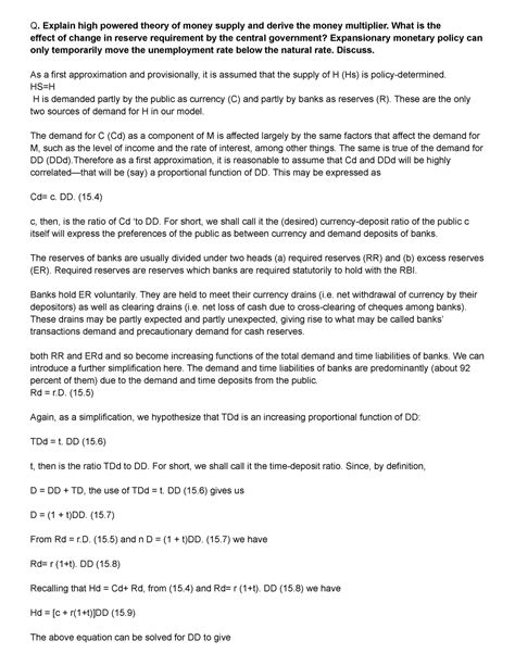 Econ unit 4 - ugbhb - Q. Explain high powered theory of money supply ...