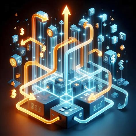 3d glowing abstract flowchart with arrows indicating financial ...