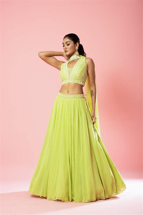 Lime Green Embroidered Lehenga