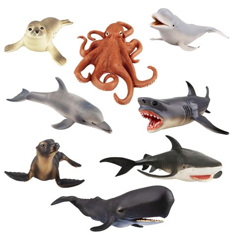 Buy Toymany8-Piece Large Sea Animal Figurines Set: 4-8" Sharks, Whales ...