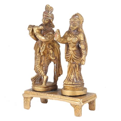 Brass Radha Krishna Statue On Chowki