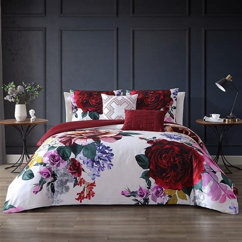 BEBEJAN Magenta Floral Red Floral Reversible Queen Comforter Cotton ...