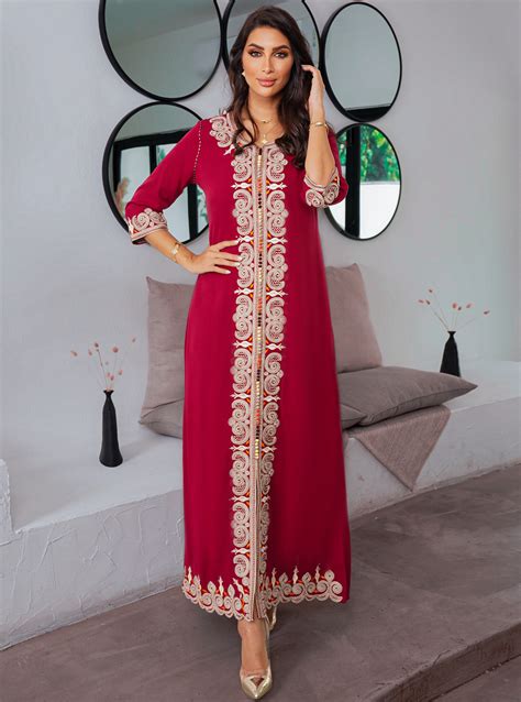 JASMINE Maroon Jalabiya with embroidered patterns Kaftans from Leal Design at Boksha