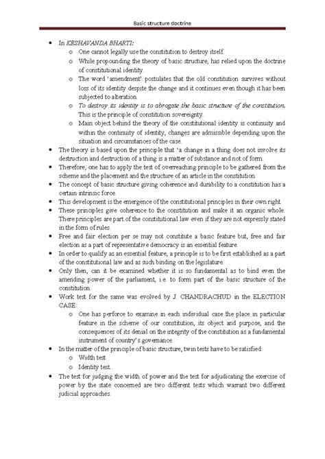 Basic structure - Summary BA LLB (HONS.) - Basic structure doctrine In ...