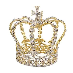 King Queen Cross Crown Gold Crown Baroque Crystal Rhinestones Full ...