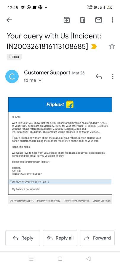 HDFC Bank — flipkart refund not completed in my account