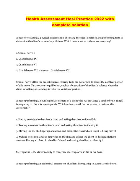 Health Assessment Hesi Practice 2022 with complete solution – Scholarfriends - Scholarfriends