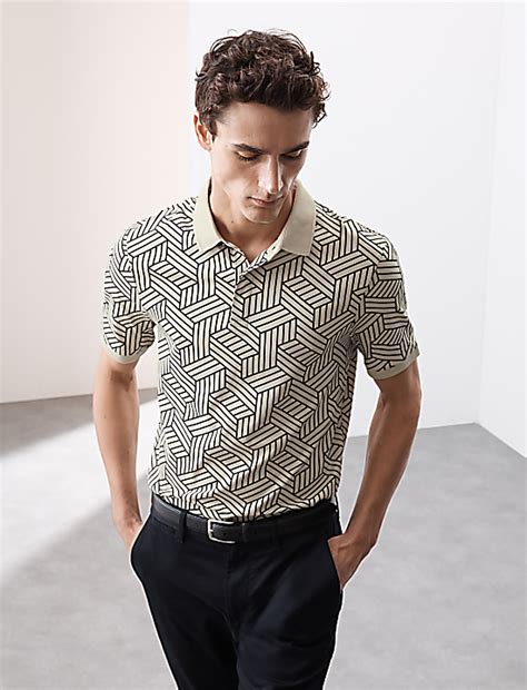 Buy Pure Cotton Geometric Print Polo Shirt at Marks & Spencer