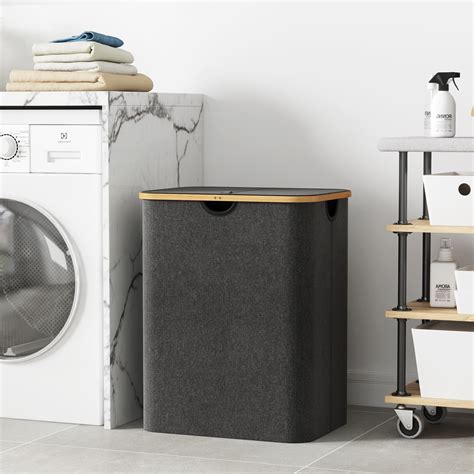 120L Laundry Basket with Lid, Clothes Hampers for Laundry with Bamboo ...