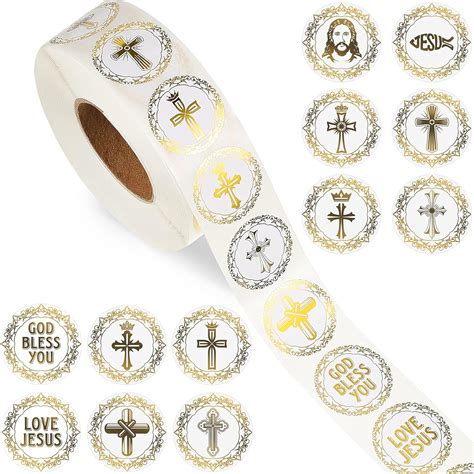 Buy 1000 Pieces Baptism Party Stickers Gold Foil Cross Stickers ...