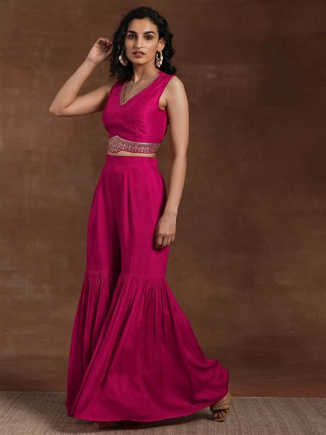 Buy Pink Embroidered Silk Blend Co-Ords Online at Rs.2449 | Libas