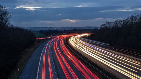 Download wallpaper 2048x1152 roads, lights, freezelight, evening ...