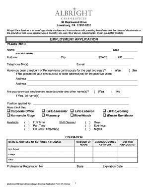 Fillable Online albrightcare Application Form 07-15 - Albright Care ...