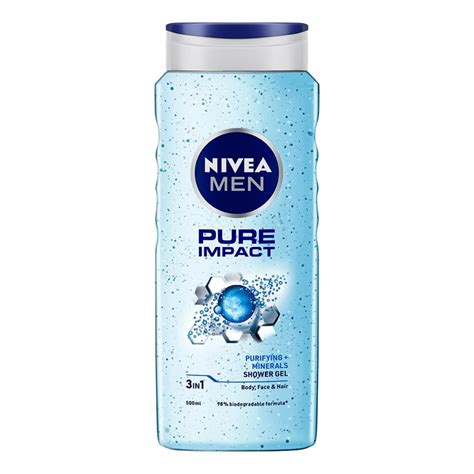 NIVEA MEN Pure Impact Shower Gel, 500ml, (Hair, Face & Body Wash ...