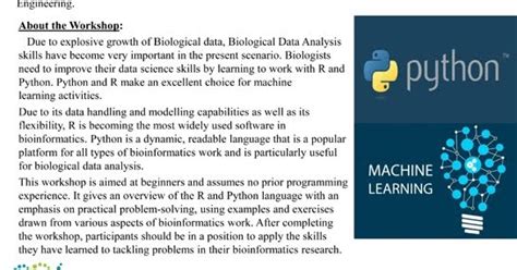 Hands on Computational Workshop on Bioinformatics with R & Python - 18 ...