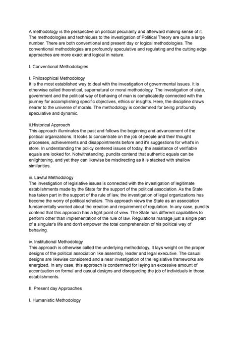 Approaches to the study of political science - A methodology is the ...
