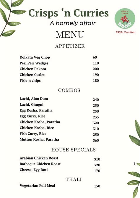 Menu of Crisps N Curries, Viman Nagar, Pune