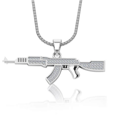 925 Pure Silver AK47 Gun White Iced Pedant For Mens with Chain ...
