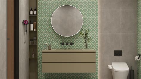 Elegant Green Moroccan-Inspired Bathroom with Textured Highlighter Tiles