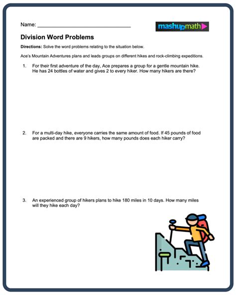 Image result for Division Worksheets Grade 4 Word Problems