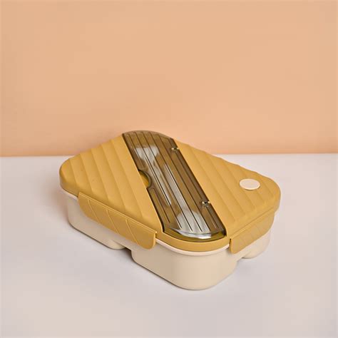 VON CASA Plastic Lunch Box with Spoon Fork – 1250ML, Yellow ...