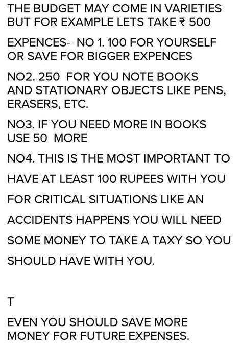 make a budget list of your expenses and your income (pocket money) and ...