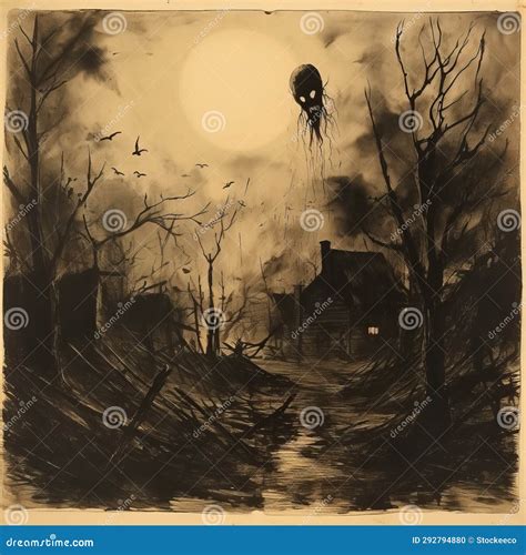Ghostly Ink-wash Landscape: a Lovecraftian Homage by Alfred Kubin Stock ...