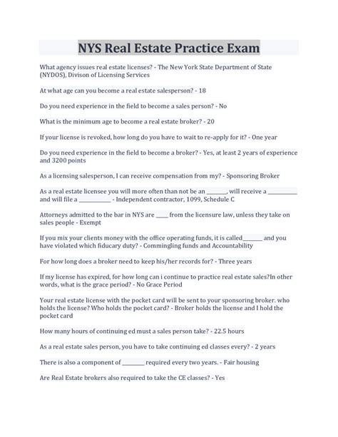 NYS Real Estate Practice Exam Questions And Answers – Scholarfriends ...