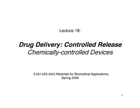 Drug Delivery Controlled Release - Lecture 18 : Drug Delivery ...