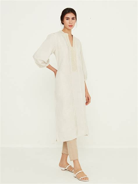 Buy Mandarin Pintuck Straight Kurta | Ladies Kurta Online : Ancestry