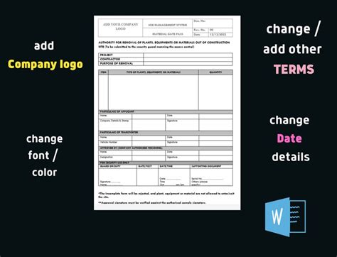 Buy Material Gate Pass Template: Construction Entry Approval (WORD ...