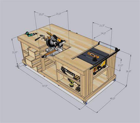 Mobile table saw miter saw workbench plans diy digital download ...