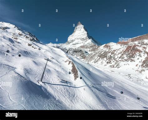Aerial View of Snowy Zermatt Ski Resort and Matterhorn, Switzerland ...